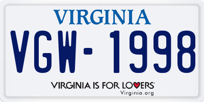VA license plate VGW1998