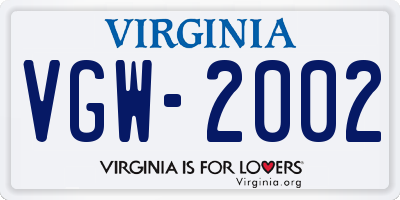 VA license plate VGW2002