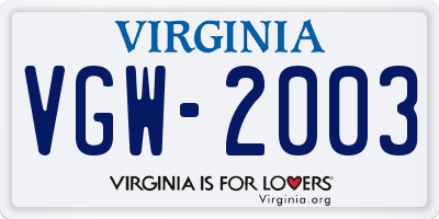 VA license plate VGW2003