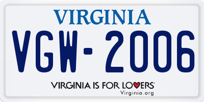 VA license plate VGW2006