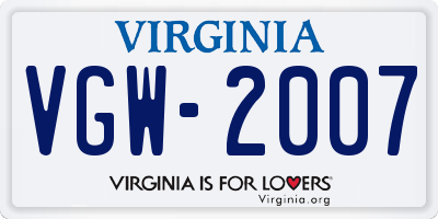 VA license plate VGW2007