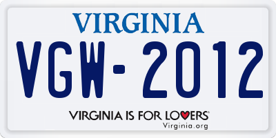 VA license plate VGW2012