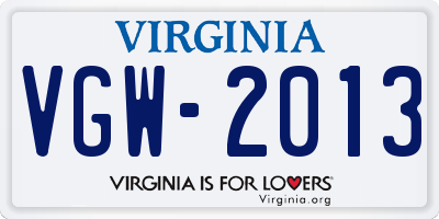 VA license plate VGW2013