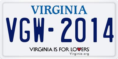 VA license plate VGW2014