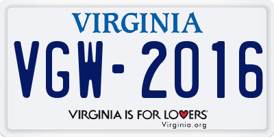 VA license plate VGW2016