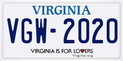 VA license plate VGW2020