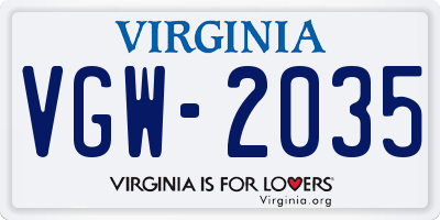 VA license plate VGW2035