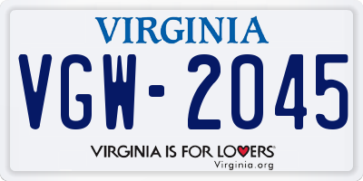 VA license plate VGW2045