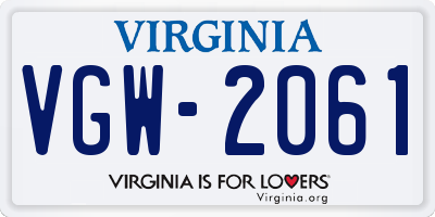 VA license plate VGW2061