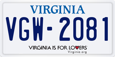 VA license plate VGW2081