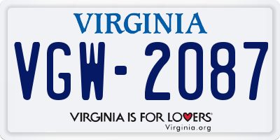VA license plate VGW2087