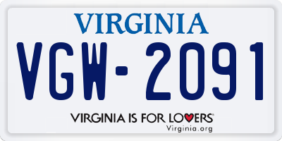 VA license plate VGW2091
