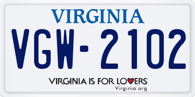 VA license plate VGW2102