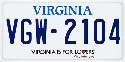 VA license plate VGW2104