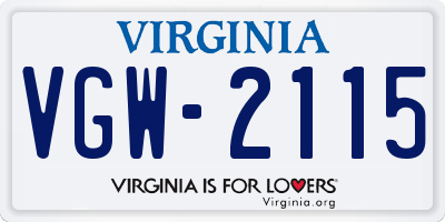 VA license plate VGW2115