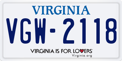VA license plate VGW2118