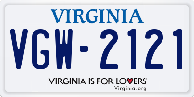 VA license plate VGW2121