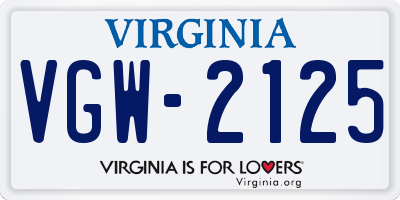 VA license plate VGW2125