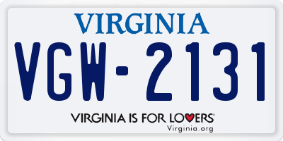 VA license plate VGW2131