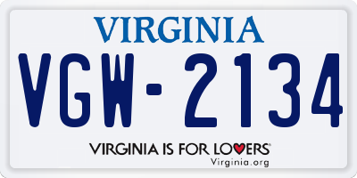 VA license plate VGW2134