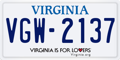 VA license plate VGW2137