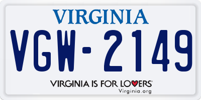 VA license plate VGW2149