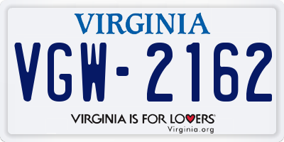 VA license plate VGW2162