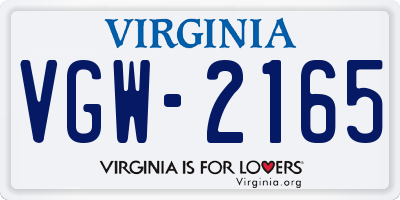 VA license plate VGW2165