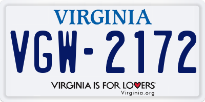 VA license plate VGW2172