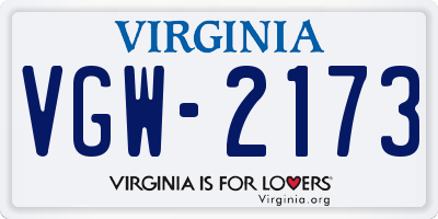 VA license plate VGW2173