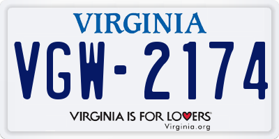 VA license plate VGW2174