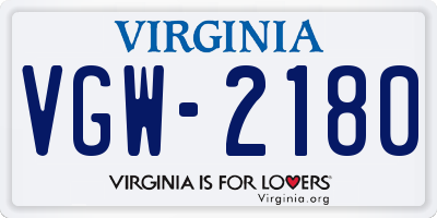 VA license plate VGW2180