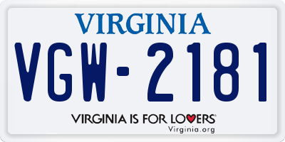 VA license plate VGW2181