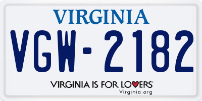 VA license plate VGW2182