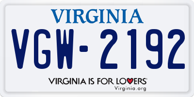 VA license plate VGW2192
