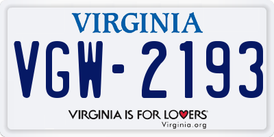 VA license plate VGW2193