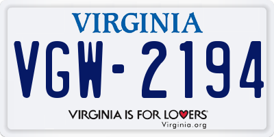 VA license plate VGW2194