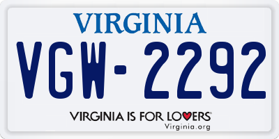 VA license plate VGW2292