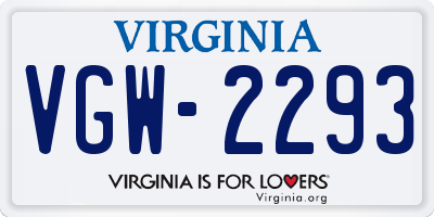 VA license plate VGW2293