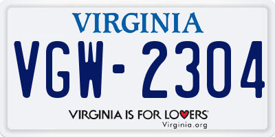 VA license plate VGW2304