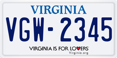 VA license plate VGW2345