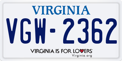 VA license plate VGW2362