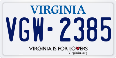 VA license plate VGW2385