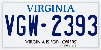 VA license plate VGW2393