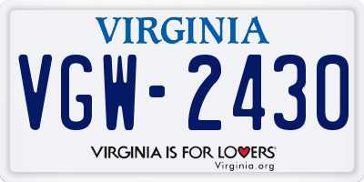 VA license plate VGW2430