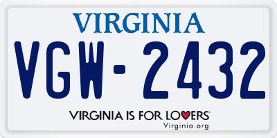VA license plate VGW2432