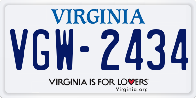 VA license plate VGW2434