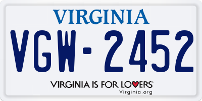 VA license plate VGW2452