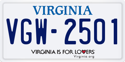 VA license plate VGW2501