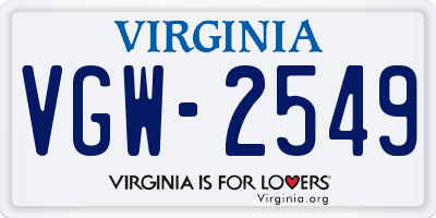 VA license plate VGW2549